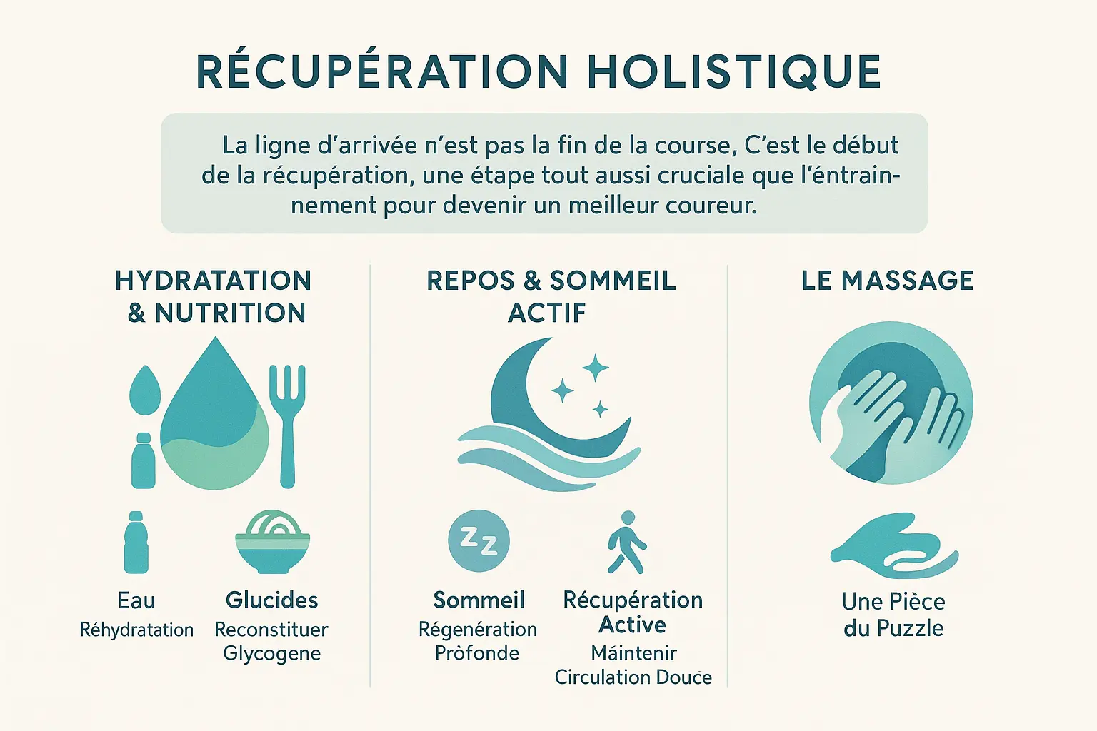 Illustration d'une stratégie de récupération holistique après un marathon